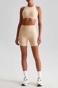 Women's Naked Feel  Mock Neck Bra & Biker Shorts 2-Piece Set