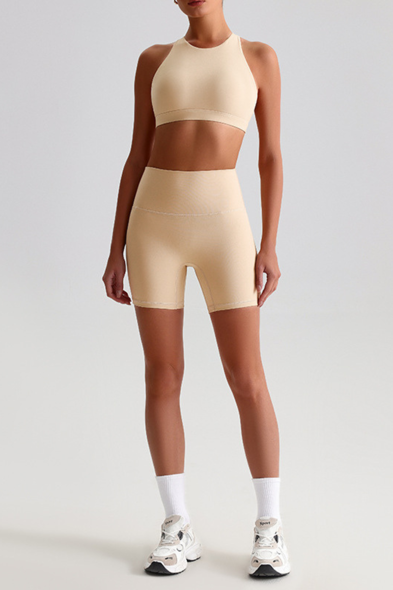Women's Naked Feel  Mock Neck Bra & Biker Shorts 2-Piece Set