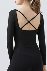 Women's Ruffle Square Neck Crisscross Back Pilates Top