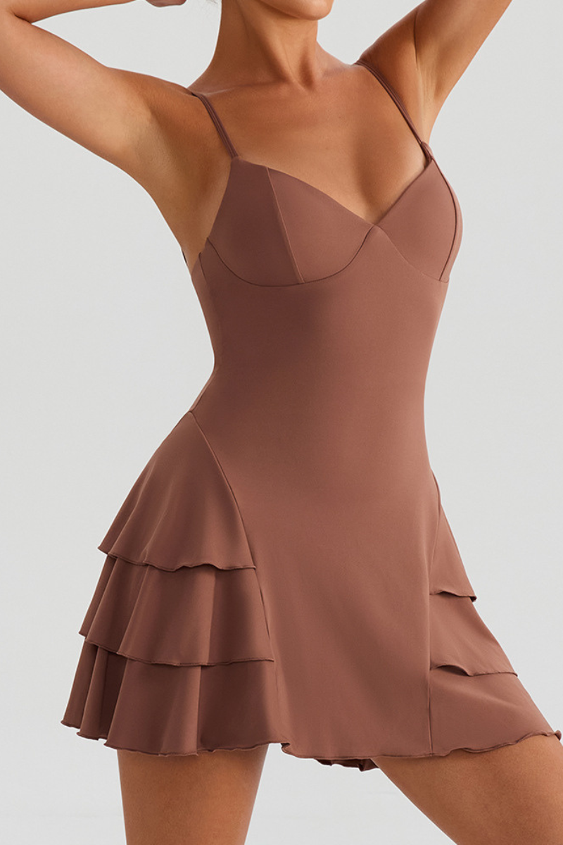 Women's V-Neck Tiered Ruffle Tennis Dress With Inner Shorts