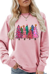 Women's Christmas Colorful Tree Print Crew Neck Sweatshirt