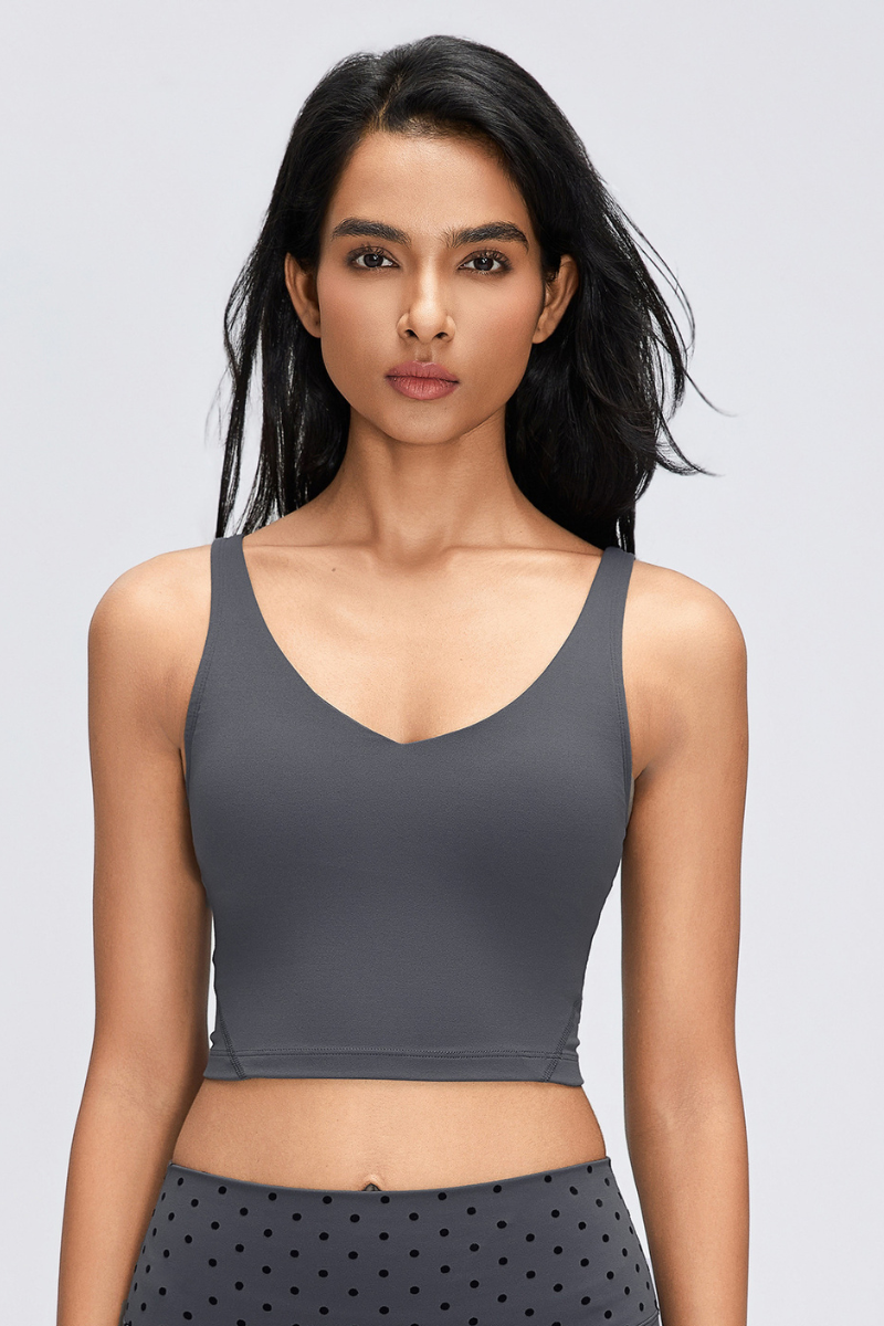 Women's Naked Feeling V Neck Padded Sports Yoga Bra