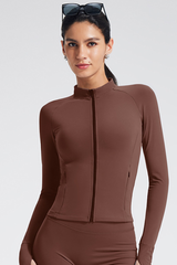 Women's Zip-Up Stand Collar Thumb Hole Workout Sports Jacket