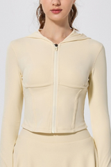 Women's Slim Fit Cropped Finger Cuffs Hooded Yoga Jacket