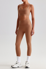 Women's Brushed Cross Back Bra & High Rise Yoga Leggings Set