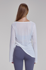 Women's Spring Side Drawstring Loose Yoga Long Sleeve Top