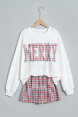 Women's Fall Christmas Embroidery Sweatshirt And Short Set