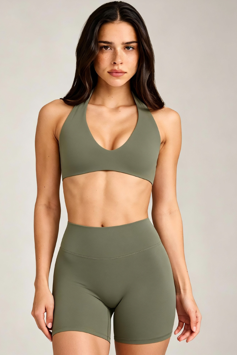 Women Halter Bra and High Waist Shorts Two Piece Set