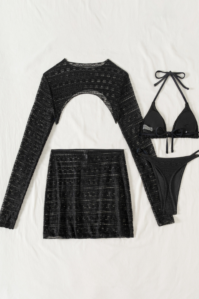 Women's Triangle Cup Halterneck 4 Piece Bikini Set