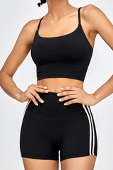 Women's Set:Cross Back Bra & Side Color-Blocked Stripe Short