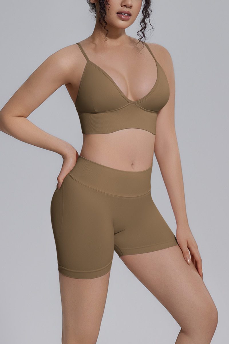 Women's Seamless Triangle Cup Bra And Yoga Shorts Set