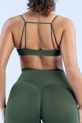 Women's Athletic Seamless  Twist-Front V-neck Thin Strap Cross Back Bra