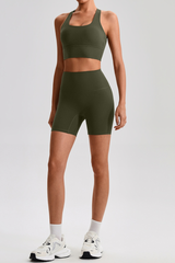 Women's Bare Feel Cross Back Bra &High Waist Shorts Yaga Set