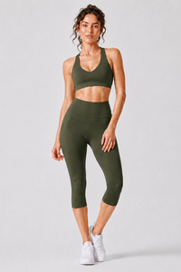 Women's Racerback Sports Bra & Capri Leggings Workout Set