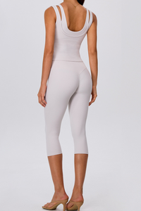 Women's Yoga Sets:Fake Two-Piece Tank Top & Capri Leggings