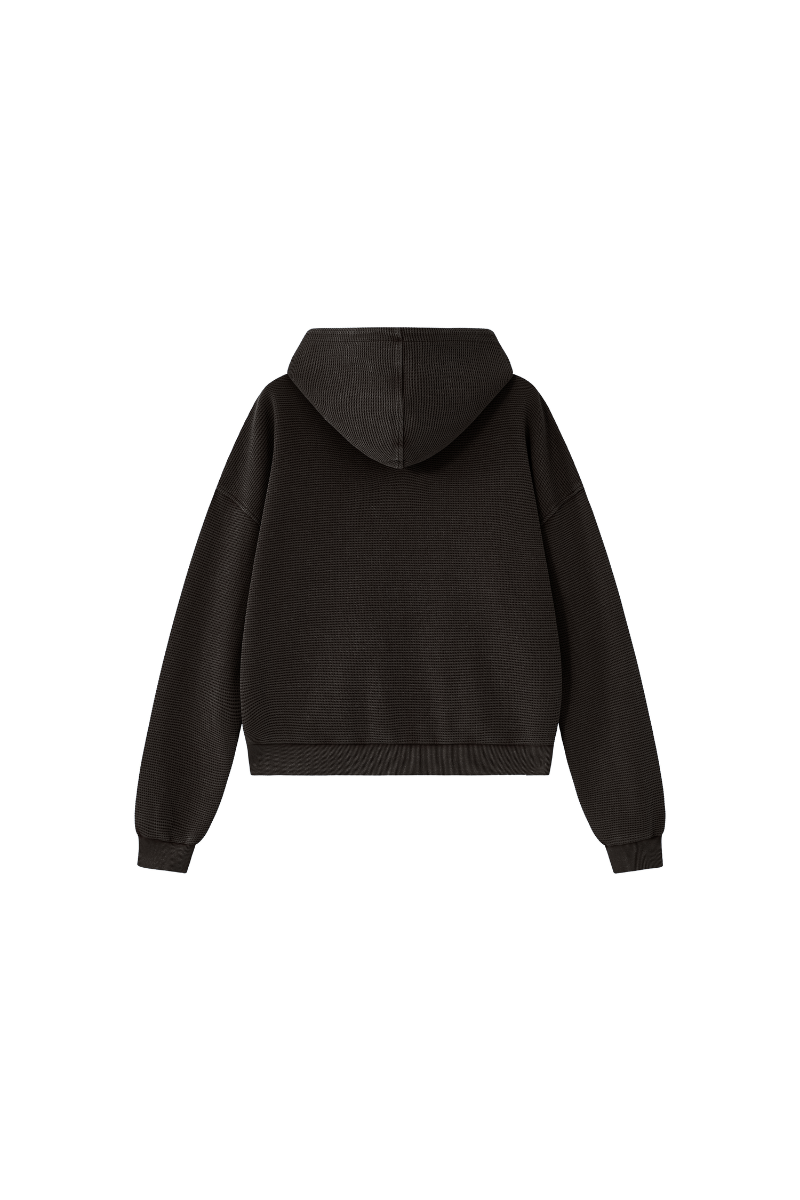 Women's Fall Vintage Washed Waffle Full Zip Up Hooded Jacket