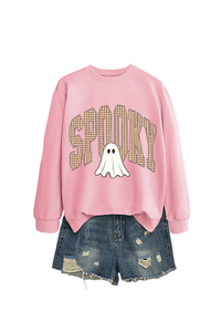Women's Fall Halloween Plaid Ghost Print Oversize Pullover