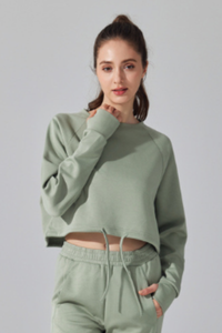 Women's Cropped Drawstring Long Sleeve Athletic Sweatshirt