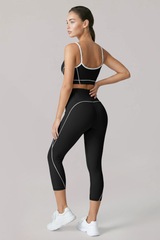 Women's Contrast-Line Bra And Capri Leggings Yoga Set