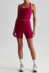 Women's Bare Feel Pleated Tank Top And Sport Shorts Yoga Set
