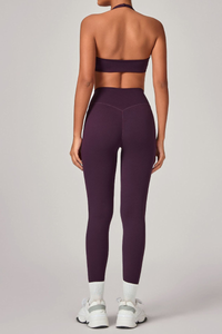 Women's Set:U-neck Halterneck Bra And High-Waist Leggings