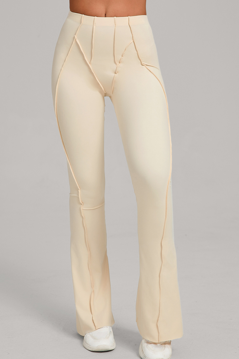 Wide-leg, snug, textured, and high-waisted flared pants