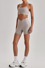 Women's Brushed Cutout Bra & V-Waist No Front Seam Shorts Set