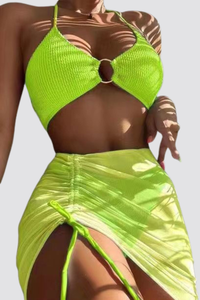 Women's Cover-up Bikini Set - Halter Ring Triangle 3pcs