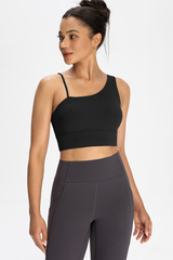 Bra with built-in chest padding and slanted shoulders