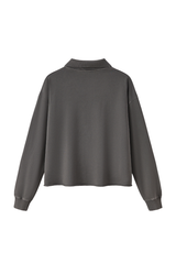 Unisex Fall 100% Cotton Washed Boxy V-Neck Polo Sweatshirt