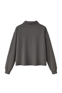 Unisex Fall 100% Cotton Washed Boxy V-Neck Polo Sweatshirt