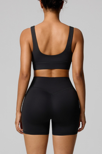 Women's Square Neck Wide Strap Bra And Shorts Yoga Set