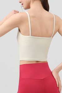 Women's Fake Two Piece Square Neck Cropped Sports Cami