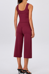 Women's Yoga Sets:Fake Two-Piece Tank Top & Wide Leg Capri Pants