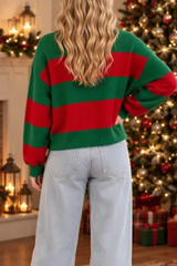 Women's Winter Christmas Striped Color Block Knit Sweater