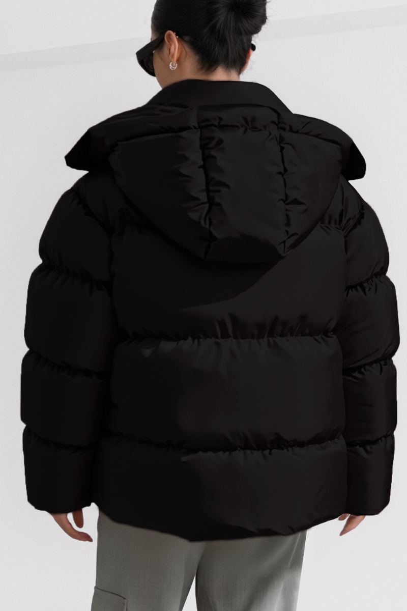 Women's stand-up collar bread-style hooded cotton jacket.