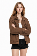 Women's Fall 100% Cotton Oversized Washed Denim Jacket