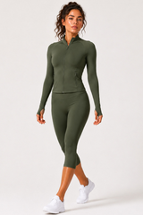 Women's Stand Collar Jacket & Capri Leggings Workout Sets