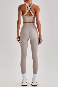 Women's Cross Back Bra & No Front Seam Leggings Yoga  Set