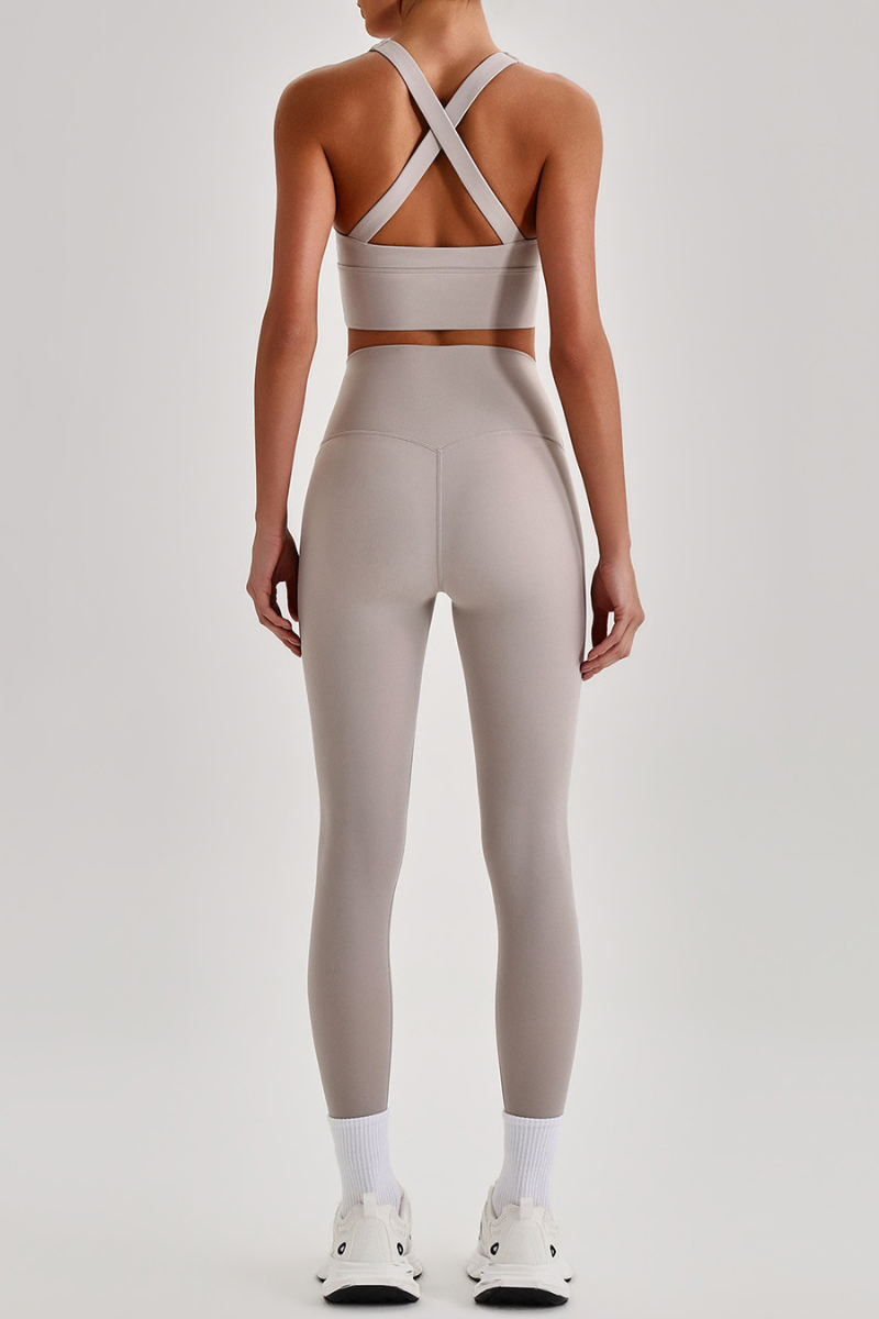 Women's Cross Back Bra & No Front Seam Leggings Yoga  Set