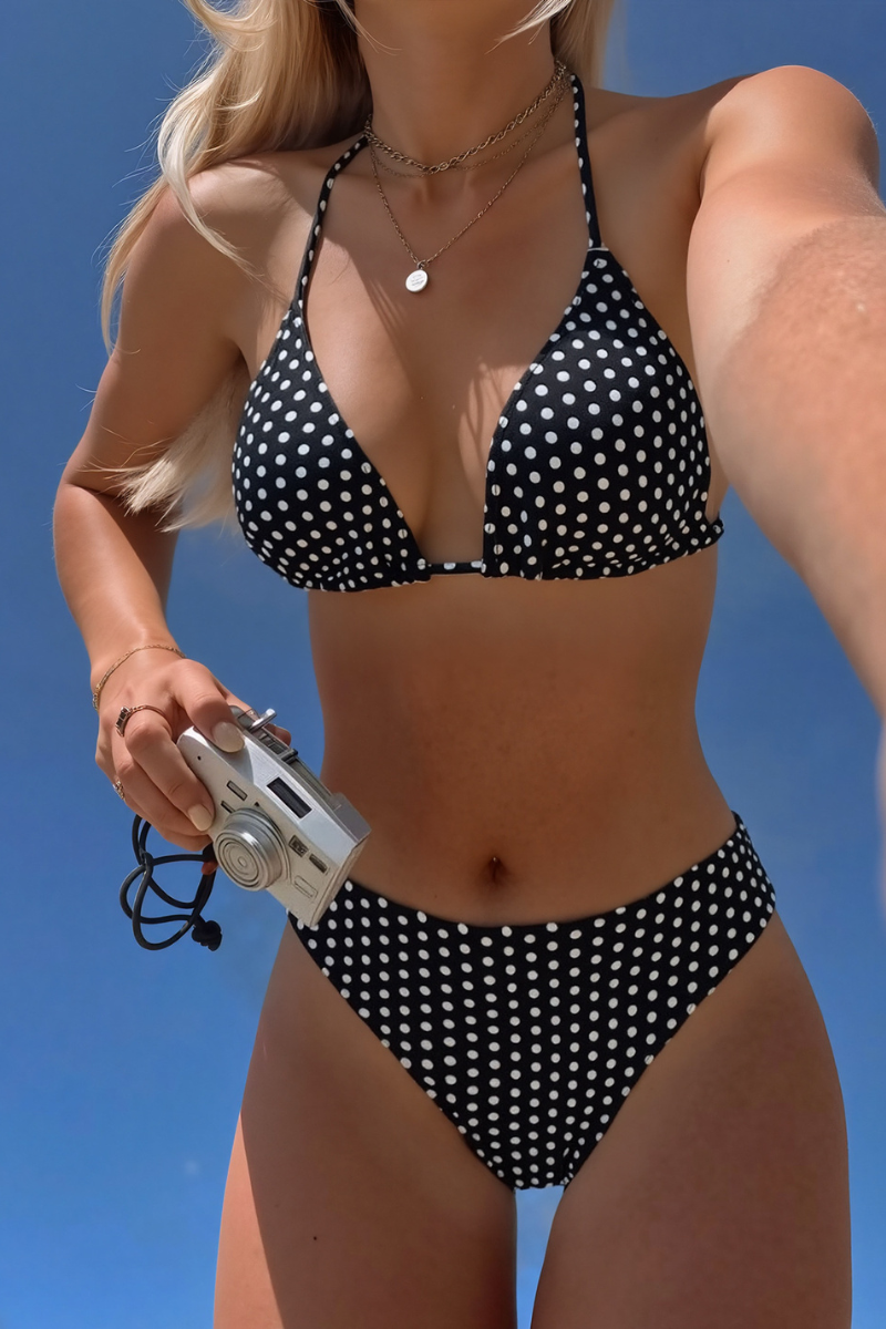 Women's Polka Dot Halter Neck Triangle Beach Bikini Sets