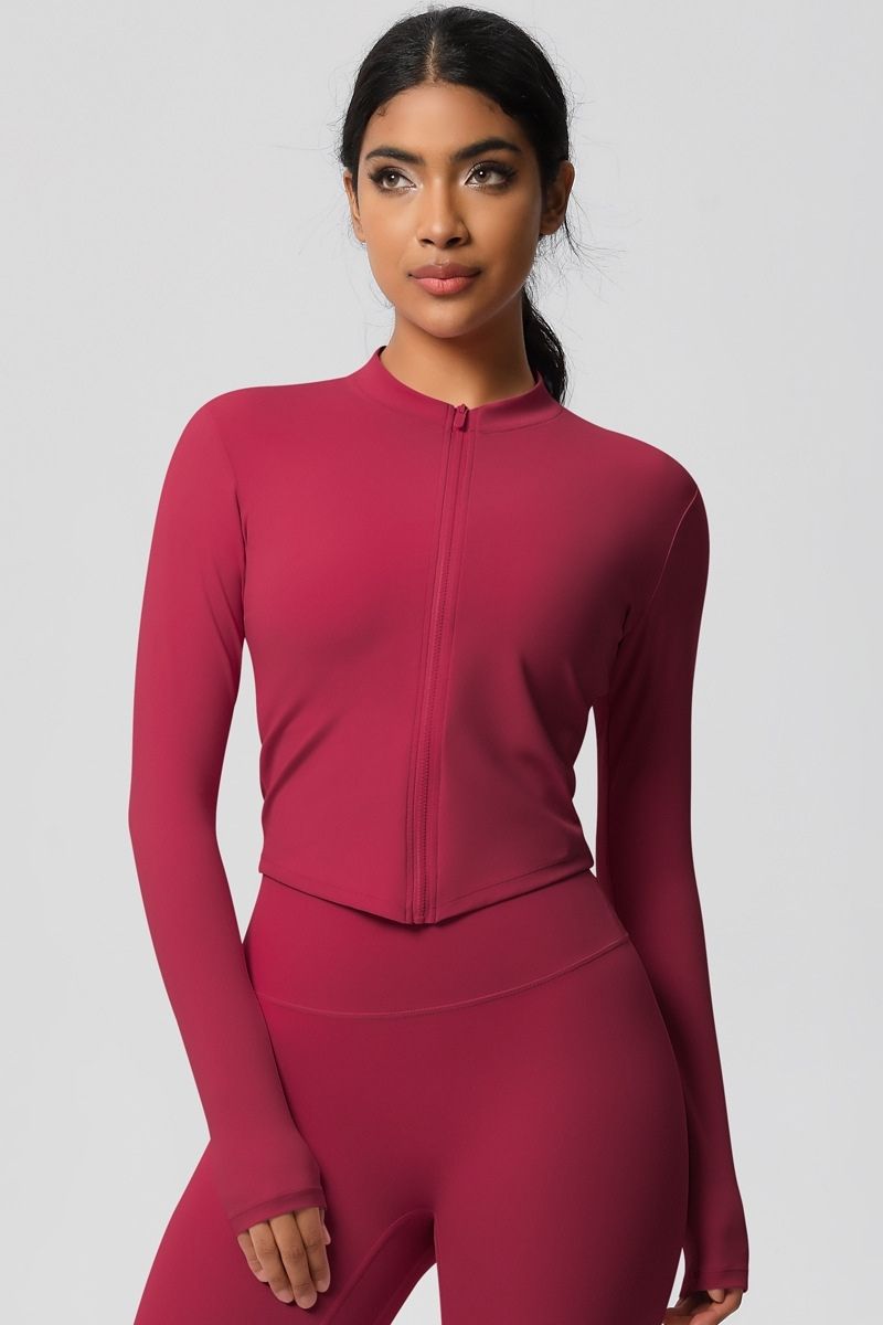 Women's round neck front zipper sports jacket