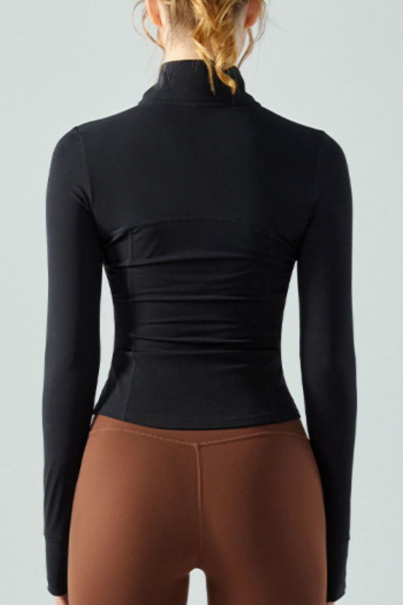 Women's Full Zip Finger Cuffs Slim Fit Sports Yoga Jacket