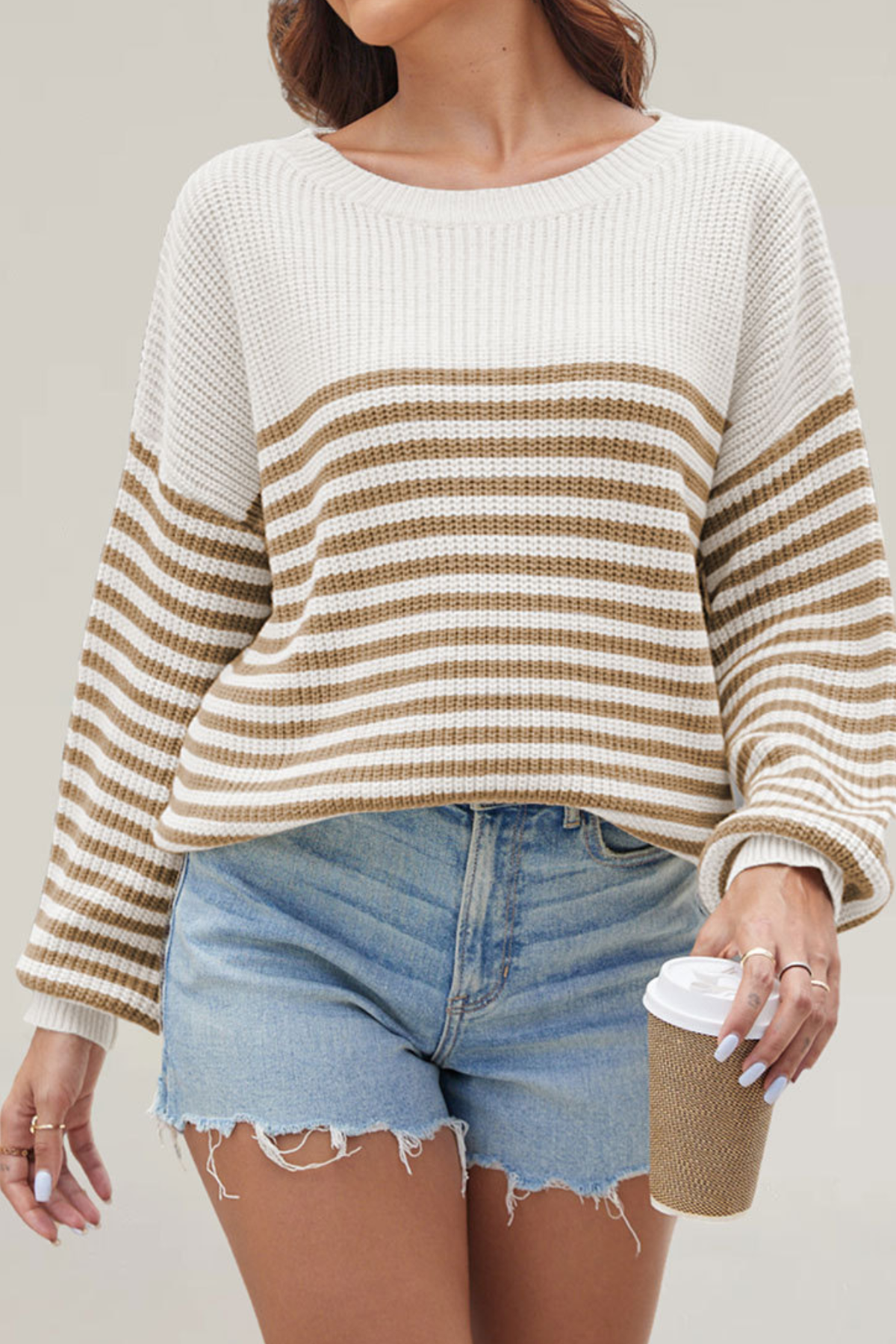 Women's Striped Color Block Oversized Knit Sweater