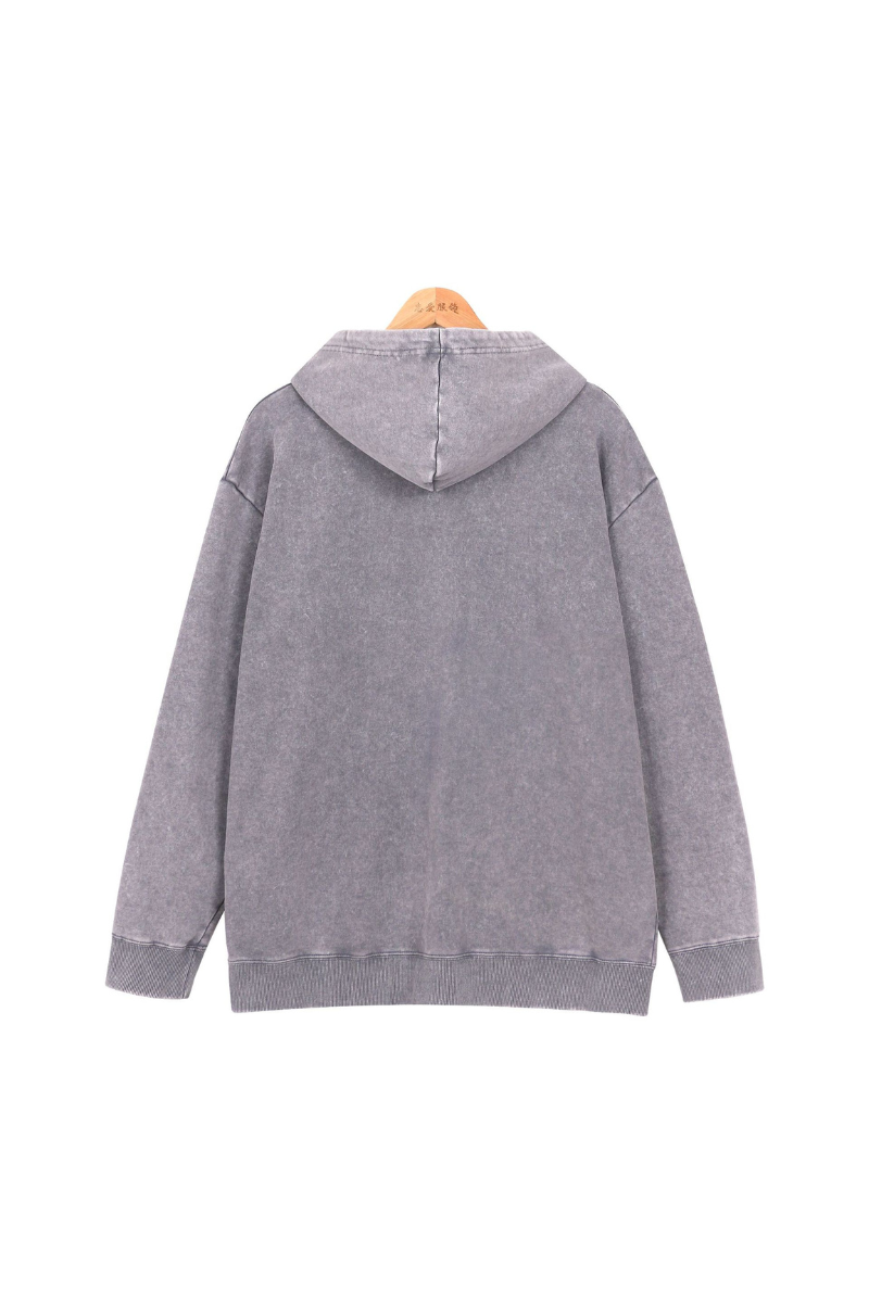 Unisex Fall Washed Vintage Zip-Up Hooded Sports Jacket