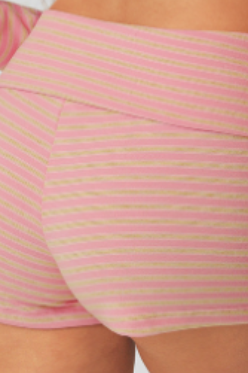 Women's Striped Long Sleeve Shrug & High Waist Shorts Set