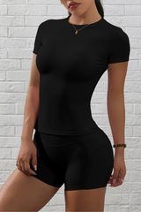 Women's Short Sleeve And Pocket Shorts Yoga Set