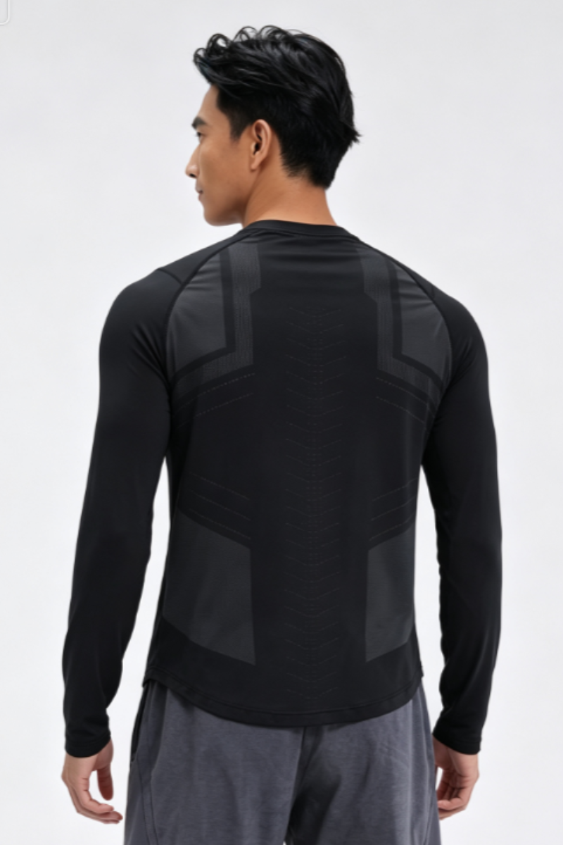 Men's Quick Dry Back Print Athletic Long Sleeve T-shirt