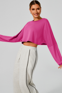 Women's Fall Cropped Drop Shoulder Long Sleeve Top