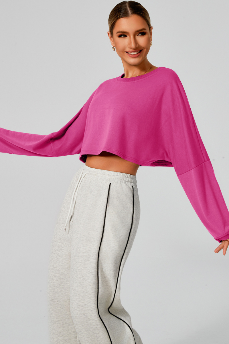 Women's Fall Cropped Drop Shoulder Long Sleeve Top